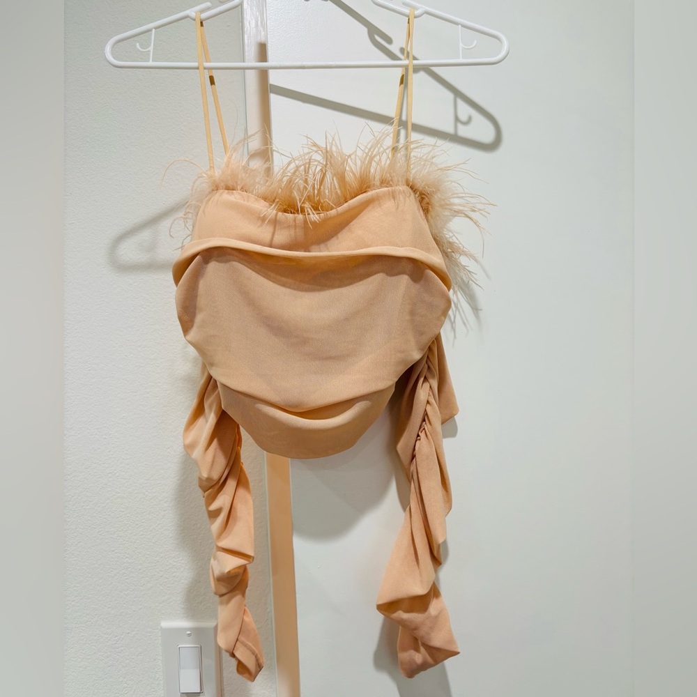 Donnée Par Dieu Feather Trimmed Strapless Top